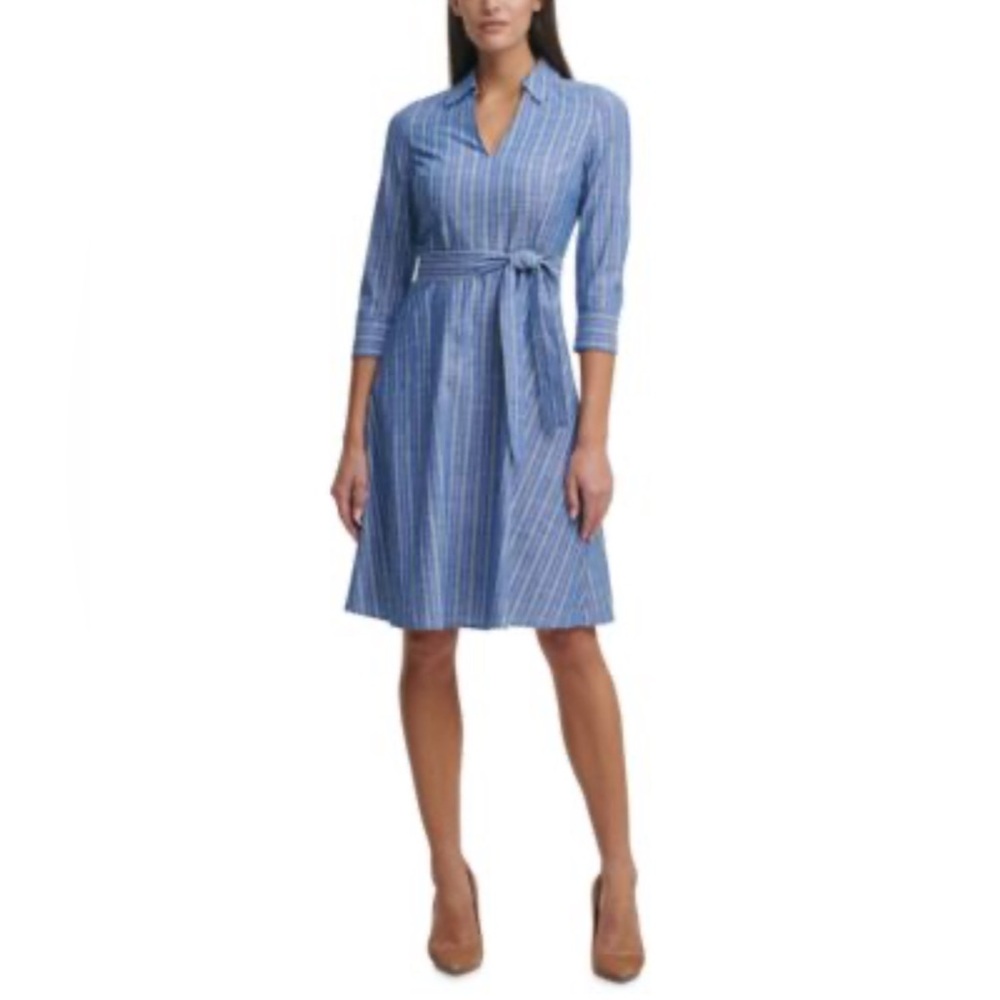 Tommy Hilfiger Blue Pinstripe Midi Dress